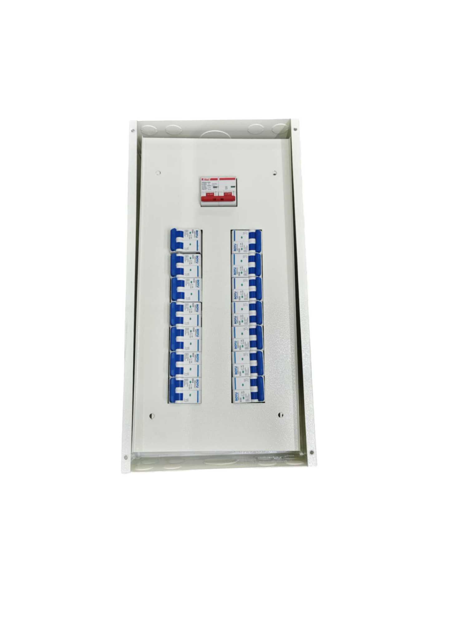 Koten Panel Board 125A 2Pole Main electrical circuitry with multiple circuit breakers and white metal enclosure