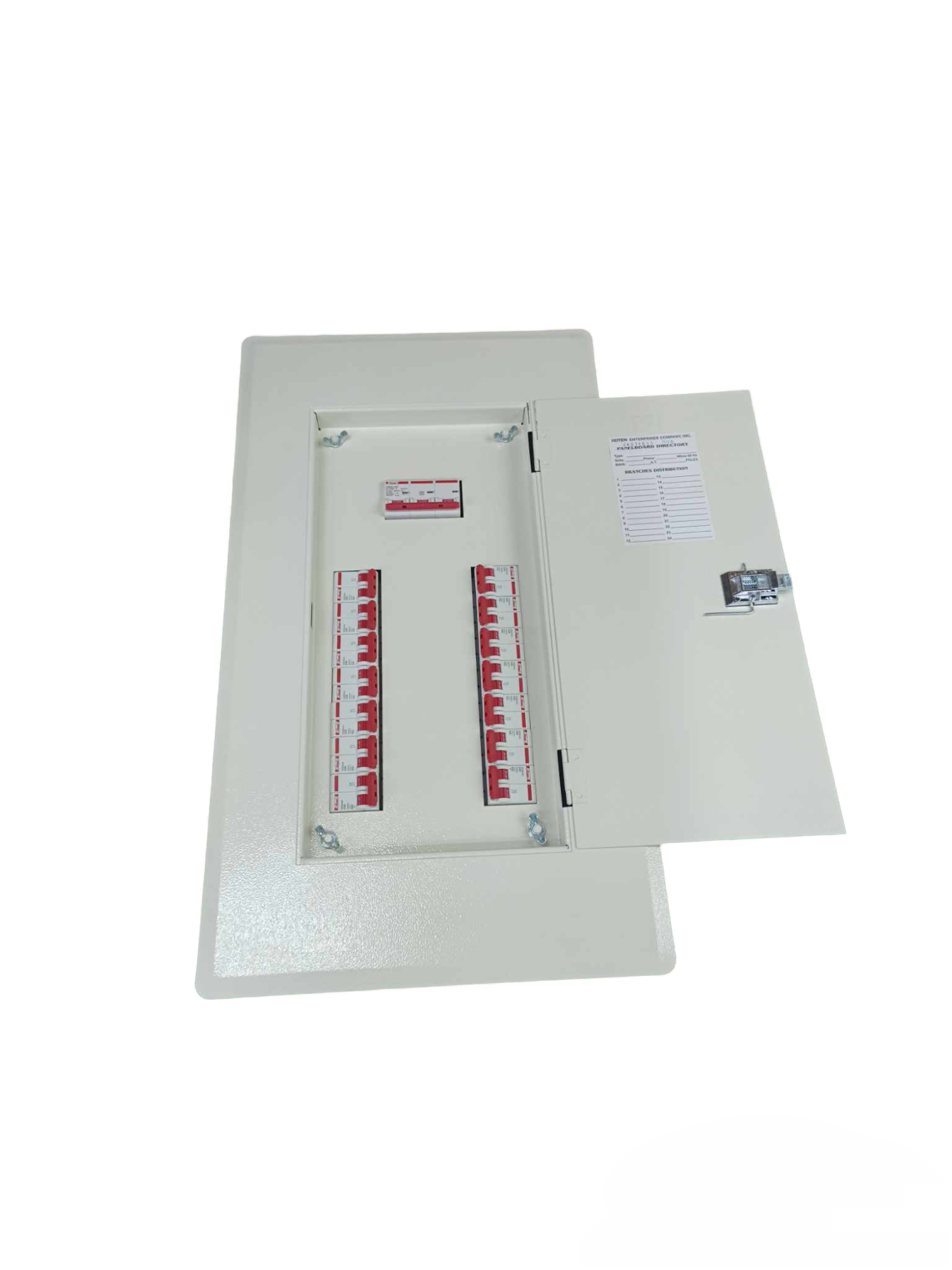 Koten Panel Board 125A 3Pole 10KAIC electrical circuitry part with white metal enclosure and multiple switches