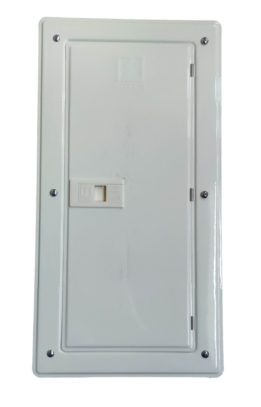 Electx Electrical Supply white metal panel board for miniature circuit breaker with hinged door and latch