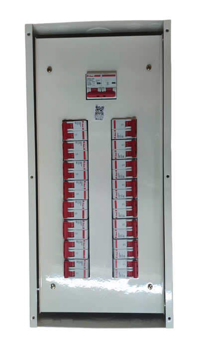 Electx Electrical Supply panel board for miniature circuit breaker with dual column red MCBs and main switch