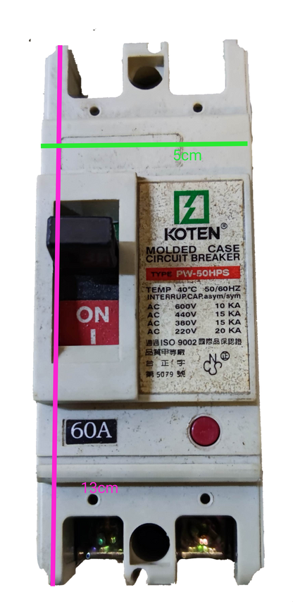 Koten single phase 2 pole 25KAIC 250V molded case circuit breaker with 60 amp rating