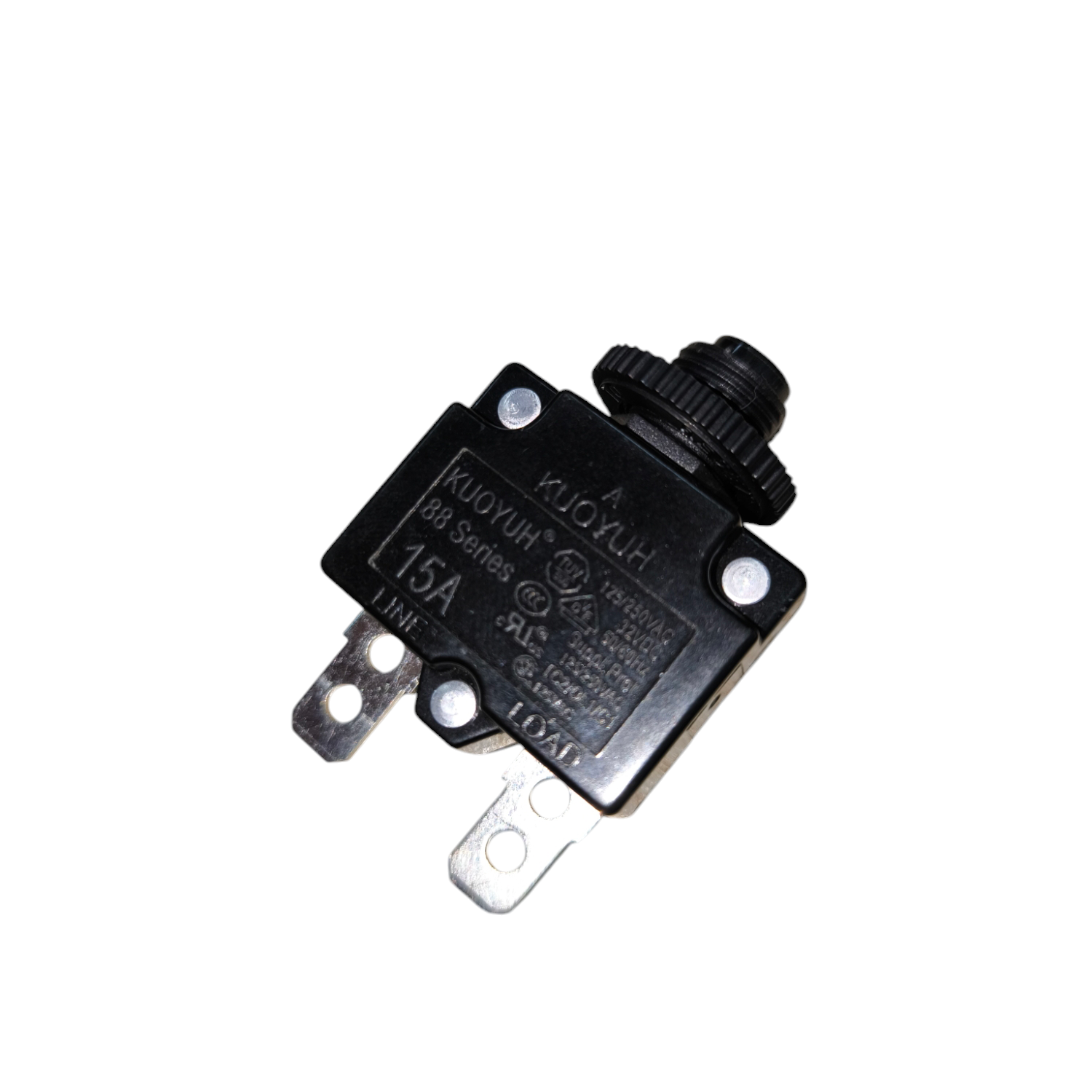 Kuoyuh 15A push to reset circuit breaker designed for electrical safety in various applications