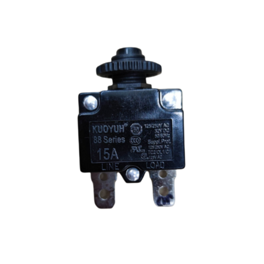 Kuoyuh 15A push to reset circuit breaker with AC and DC voltage ratings for electrical safety
