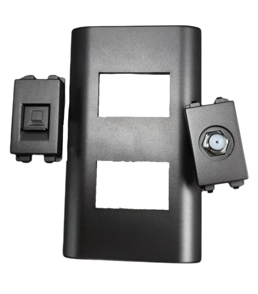 Royu black LAN Outlet and Cable TV Socket with wall plate for power points and switches