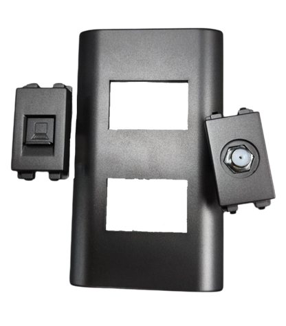 Royu black LAN Outlet and Cable TV Socket with wall plate for power points and switches