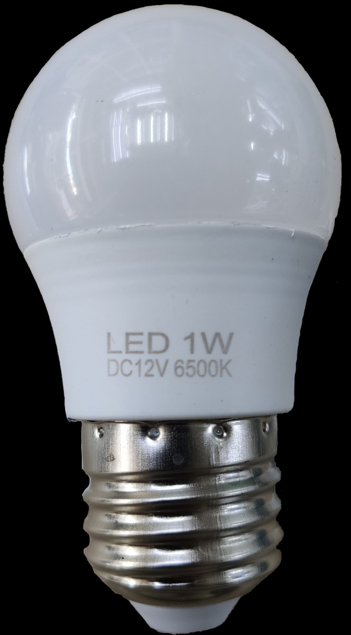 Denko LED Bulb 12V DC 1W E27 with white frosted glass and silver screw base