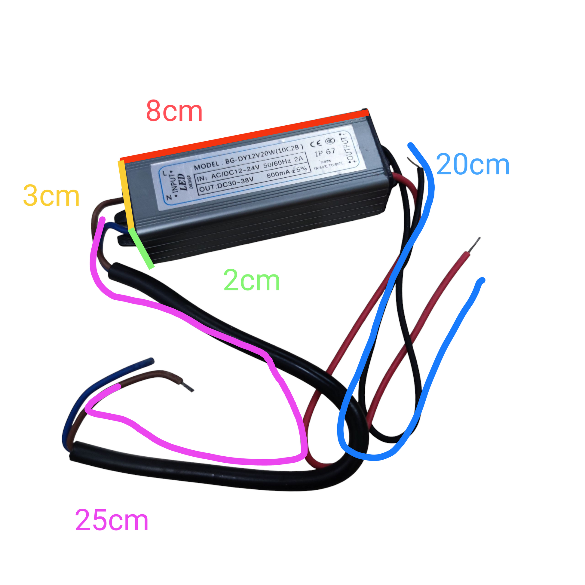 12-24V DC Output LED driver 600mA with various wire lengths and compact design for efficient lighting applications