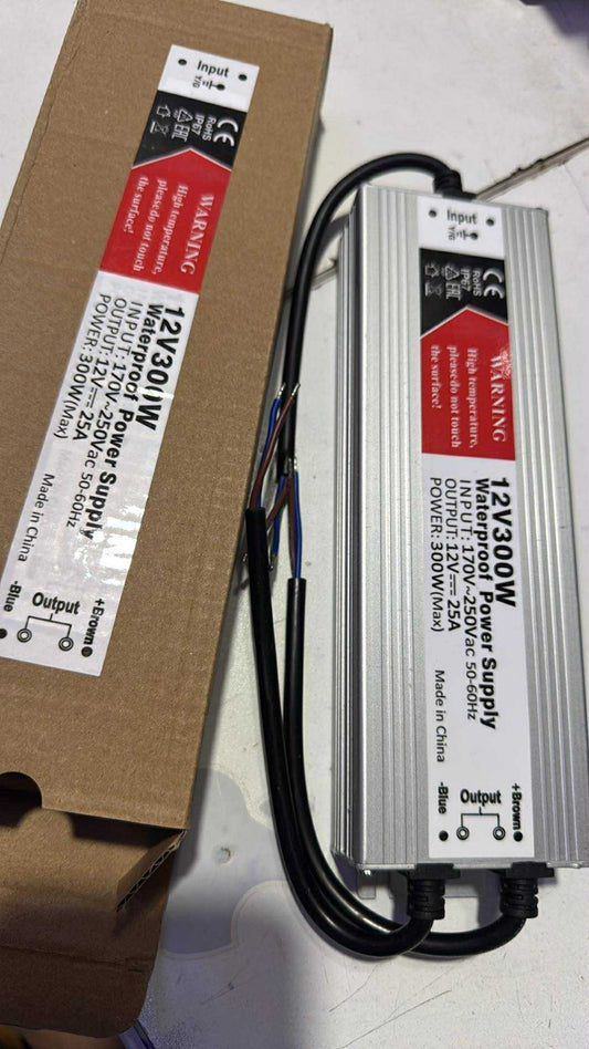 LED driver 170-250V Input 12V Output 300W with connected wires and packaging for efficient power supply