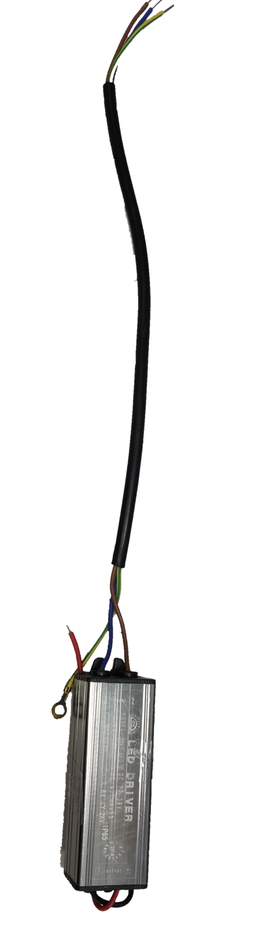 LED driver 85-265V AC to 22-38V DC with durable metal casing and color-coded wiring for easy installation