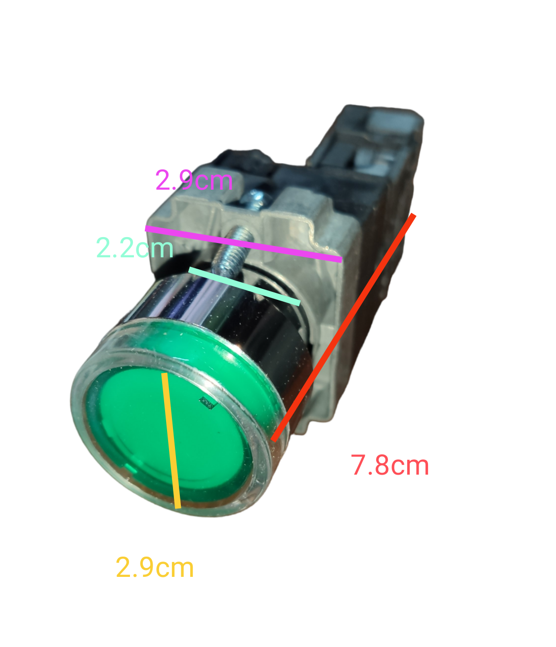 Grippes LED Indicator Lamp 22mm 220V 5A with green light and metal housing for power switches