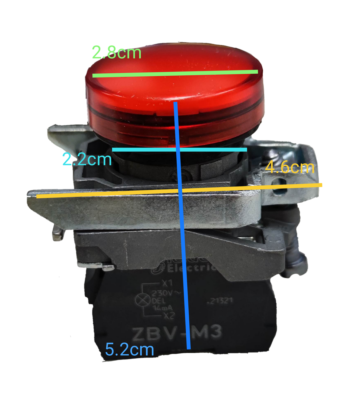 Schneider LED Pilot Lamp 22mm 220V red indicator light with metal mounting bracket