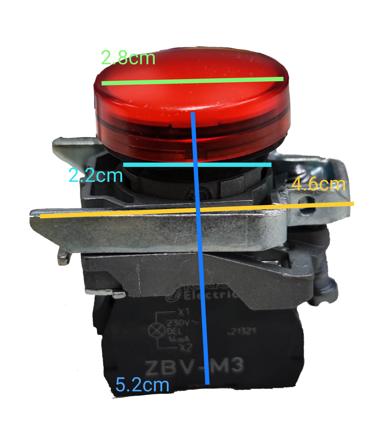 Schneider LED Pilot Lamp 22mm 220V red indicator light with metal mounting bracket
