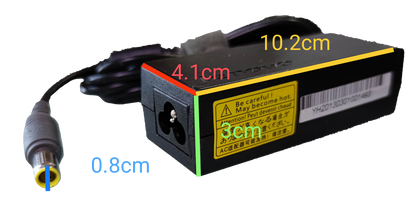 Lenovo Laptop Adaptor 20V DC 3.25A black power adaptor with cable and connector shown with size dimensions