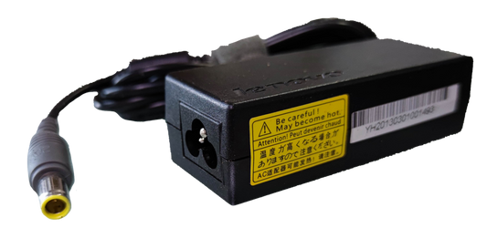 Lenovo Laptop Adaptor 20V DC 3.25A black power adaptor with yellow tip and safety warning label