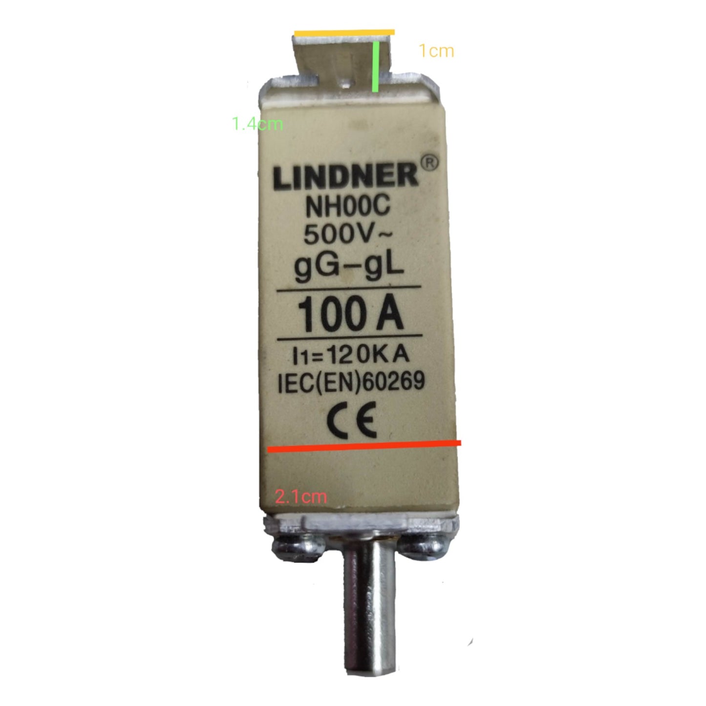Lindner 100A NH-Type Fuse Link gG-gL 500V AC NH-00 Blade Fuse, Ceramic Fuse