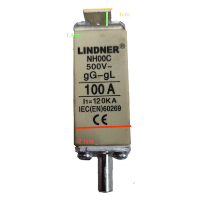 Lindner 100A NH-Type Fuse Link gG-gL 500V AC NH-00 Blade Fuse, Ceramic Fuse