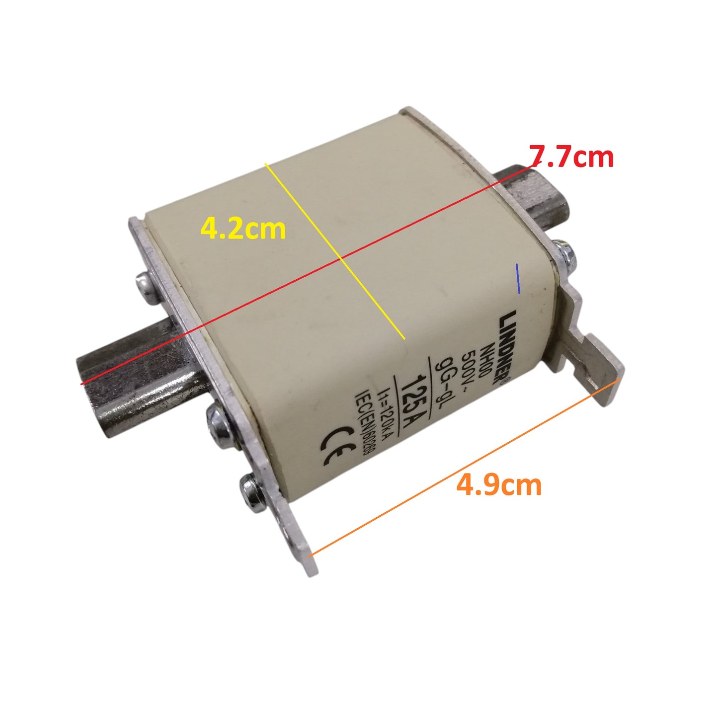 Linder 125A gG-gL NH-Type Fuse Link electrical part with metal connectors and beige body