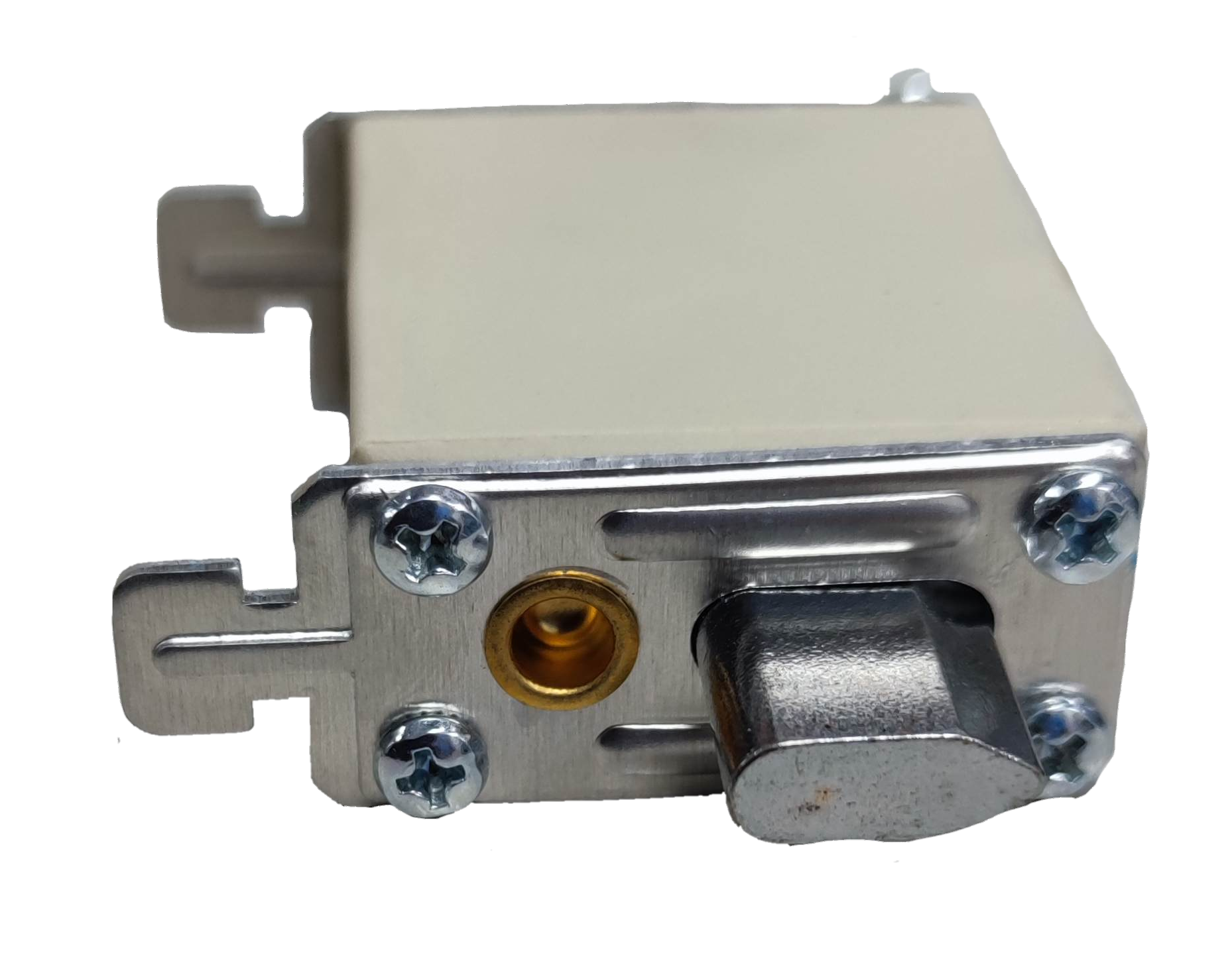 Lindner gG-gL ceramic fuse 500V rectangular white ceramic body with metal end cap and mounting bracket