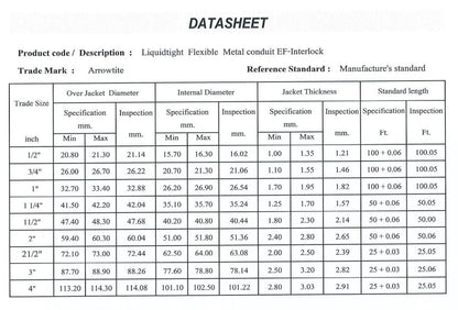 Arrowtite Liquidtight Flexible Conduit 4 inch 100mm, Liquid tight Flexible Hose 4 inch 100mm