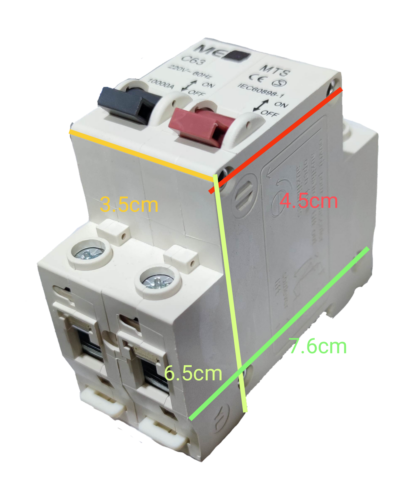 Grippes white modular circuit breaker with dual levers and screw terminals 1 pole MTS 32A for industrial use.