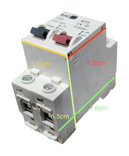 White dual pole manual transfer switch 16A with red and black levers and dimension markings for electrical parts from China