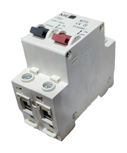 manual transfer switch 16A white dual pole unit with red and black levers and visible screw terminals