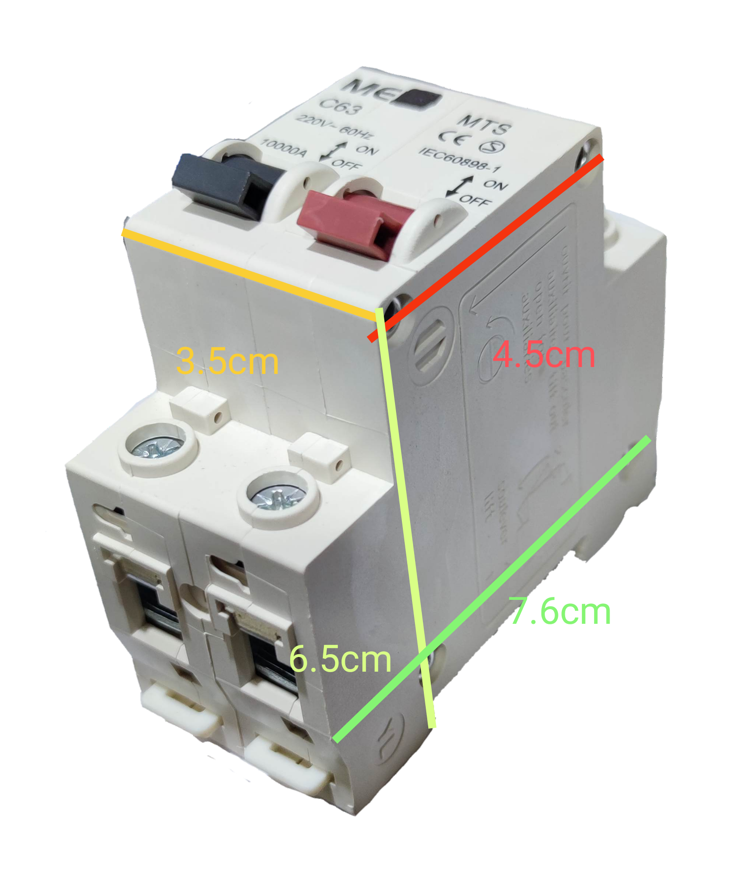 Manual transfer switch 63A 1 pole electrical component by Electx Electrical Supply with white casing and labeled switches
