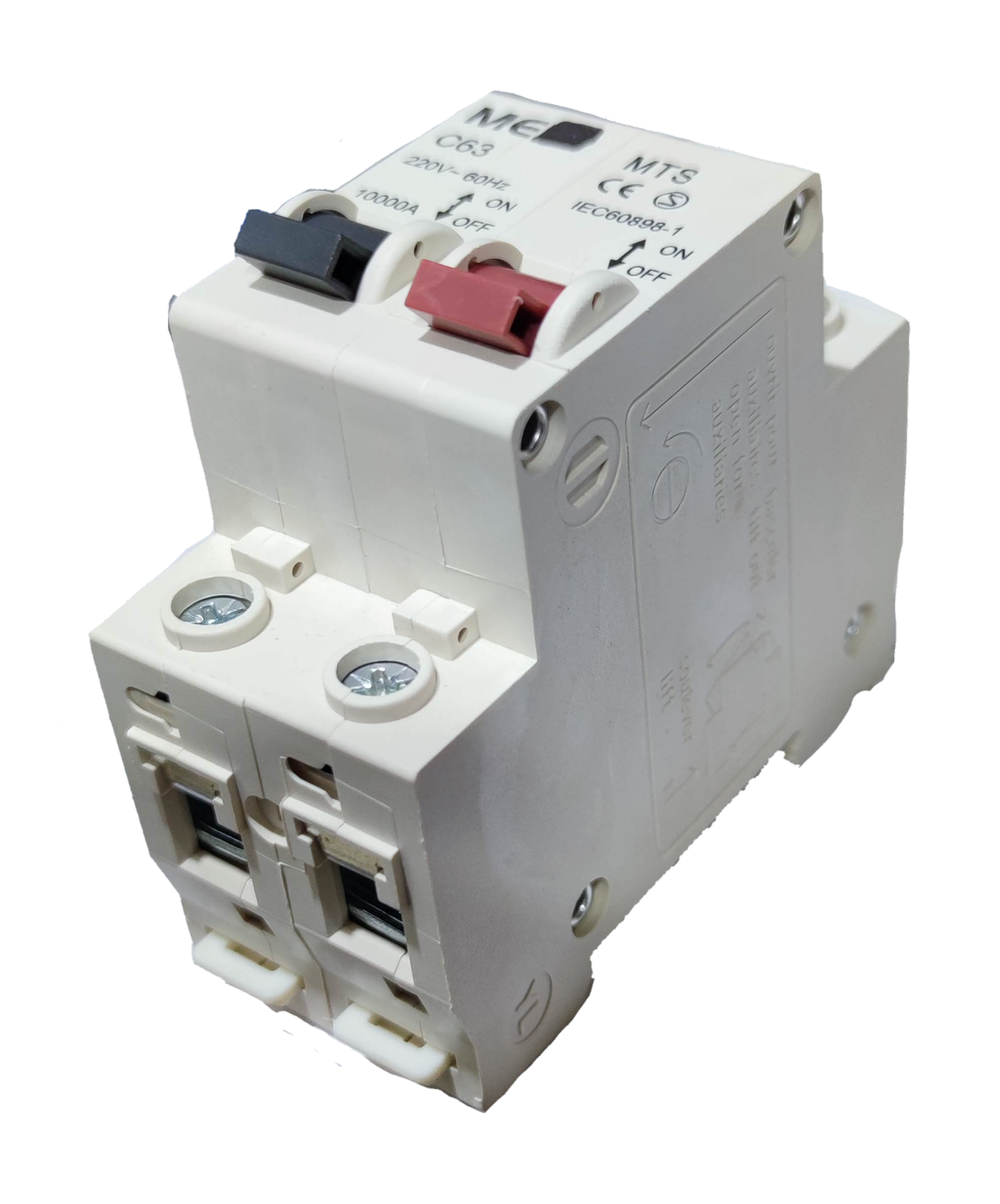 Manual transfer switch 63A 1 pole electrical component from Electx Electrical Supply white with black and red switches