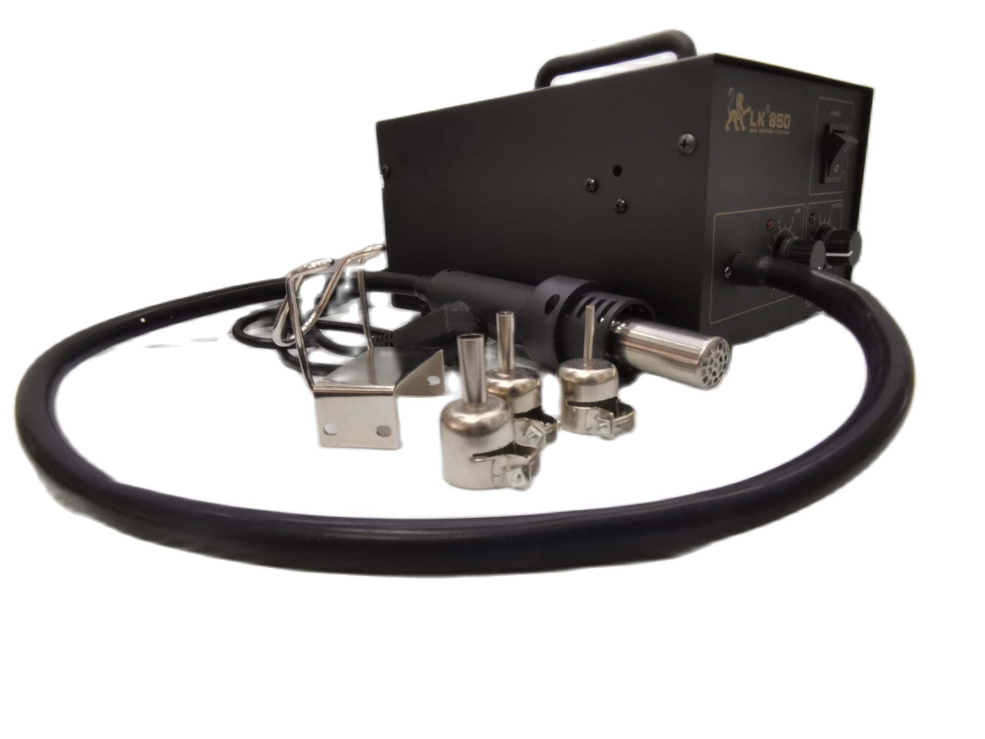 SMD rework station 850 with heat gun and adjustable nozzles for precise electronic repairs