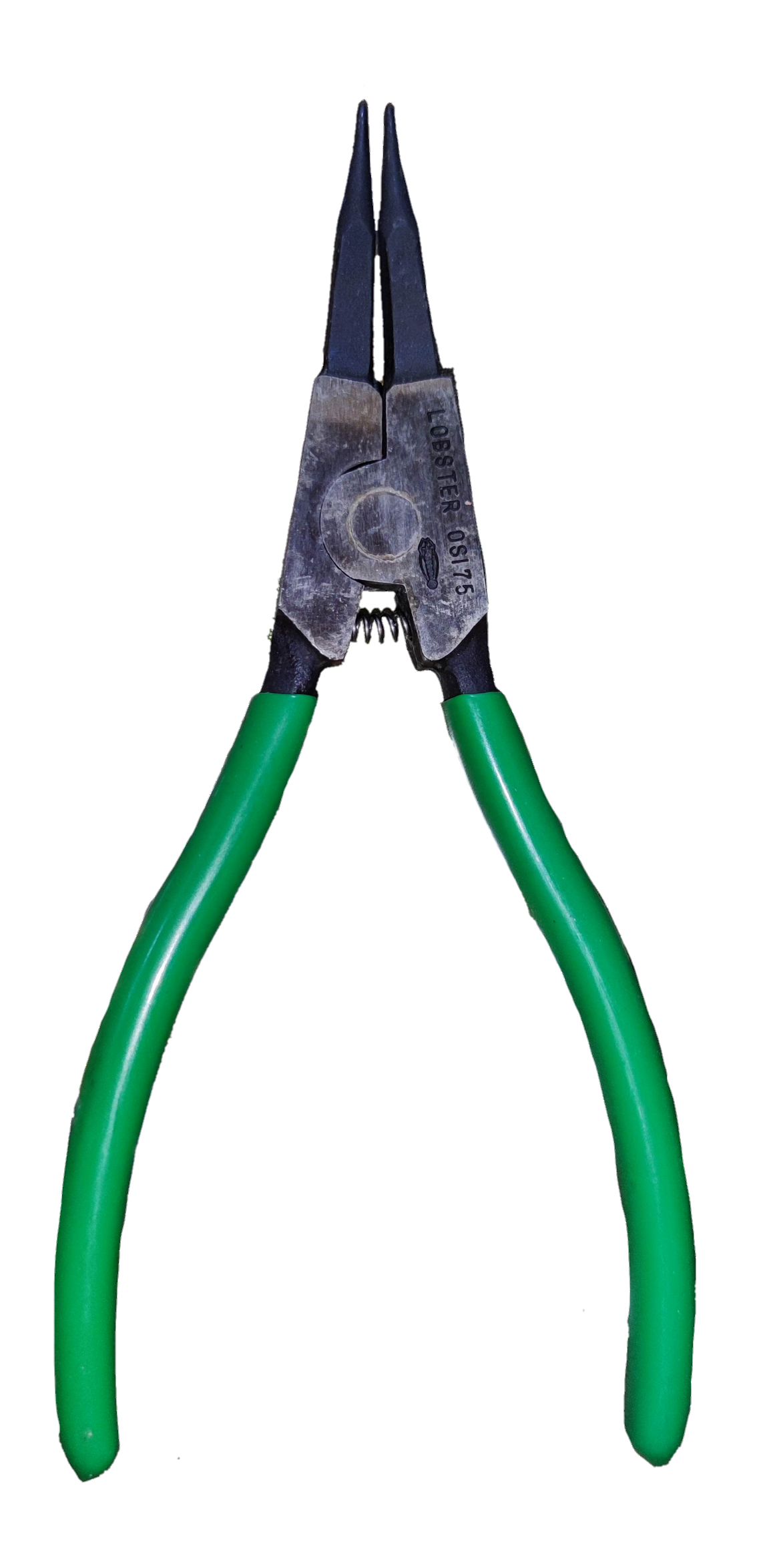 Lobster Snap Ring Plier External Straight with green vinyl handles and straight steel tips for circlips