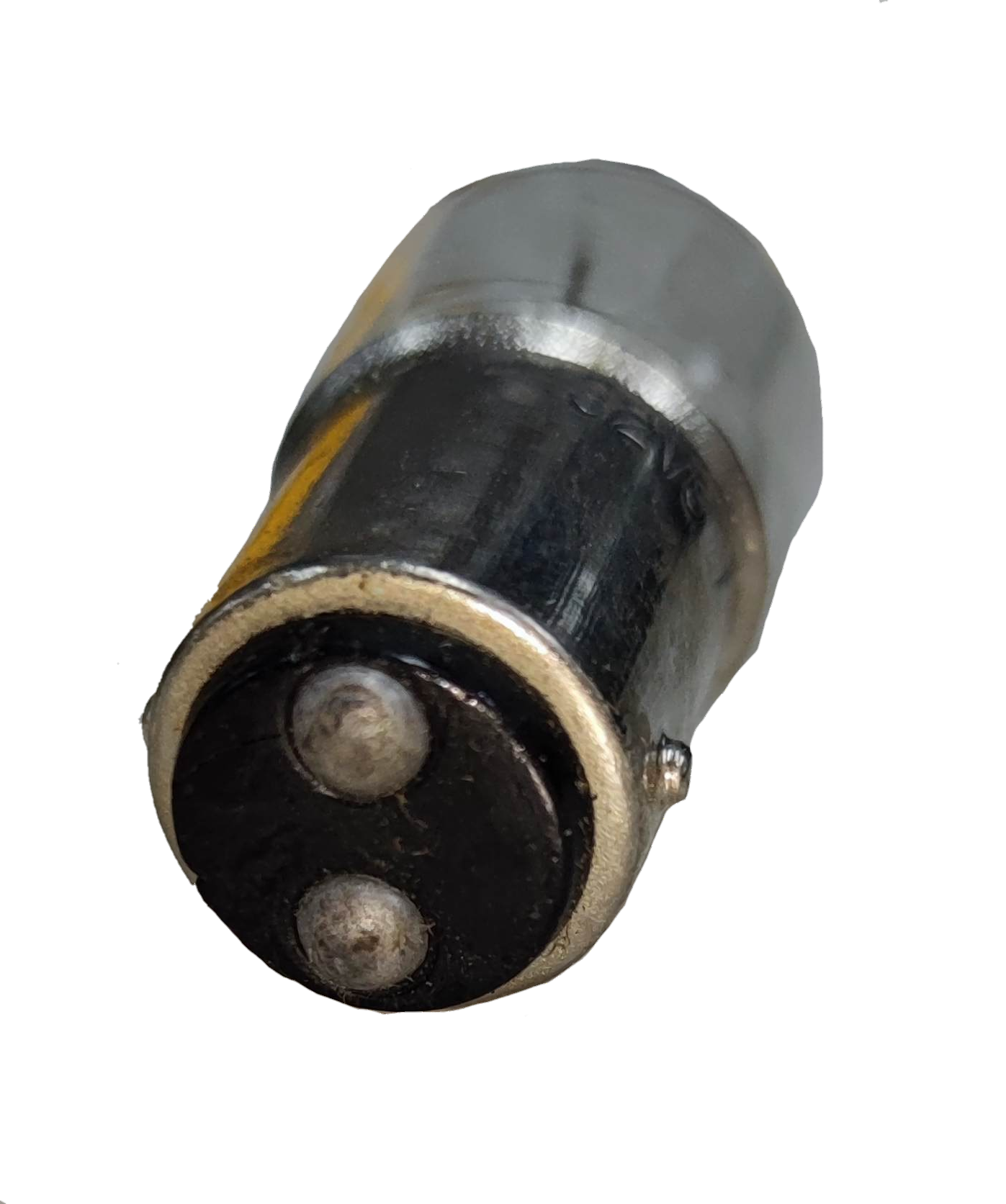 Machine Bulb B15 Double Contact incandescent bulb with metal base from China on black background