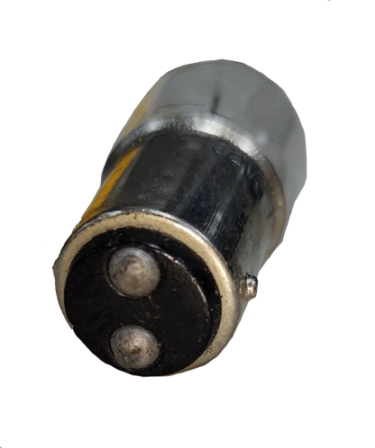 Machine Bulb B15 Double Contact incandescent bulb with metal base from China on black background