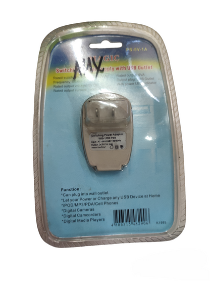 Magic 5V 1A USB power supply adapter in clear packaging for charging USB devices