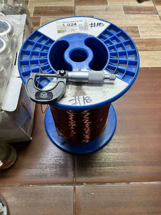 Philflex Magnet Wire AWG 18 - 200 Grams on spool with measuring tool for precise wire gauge measurement