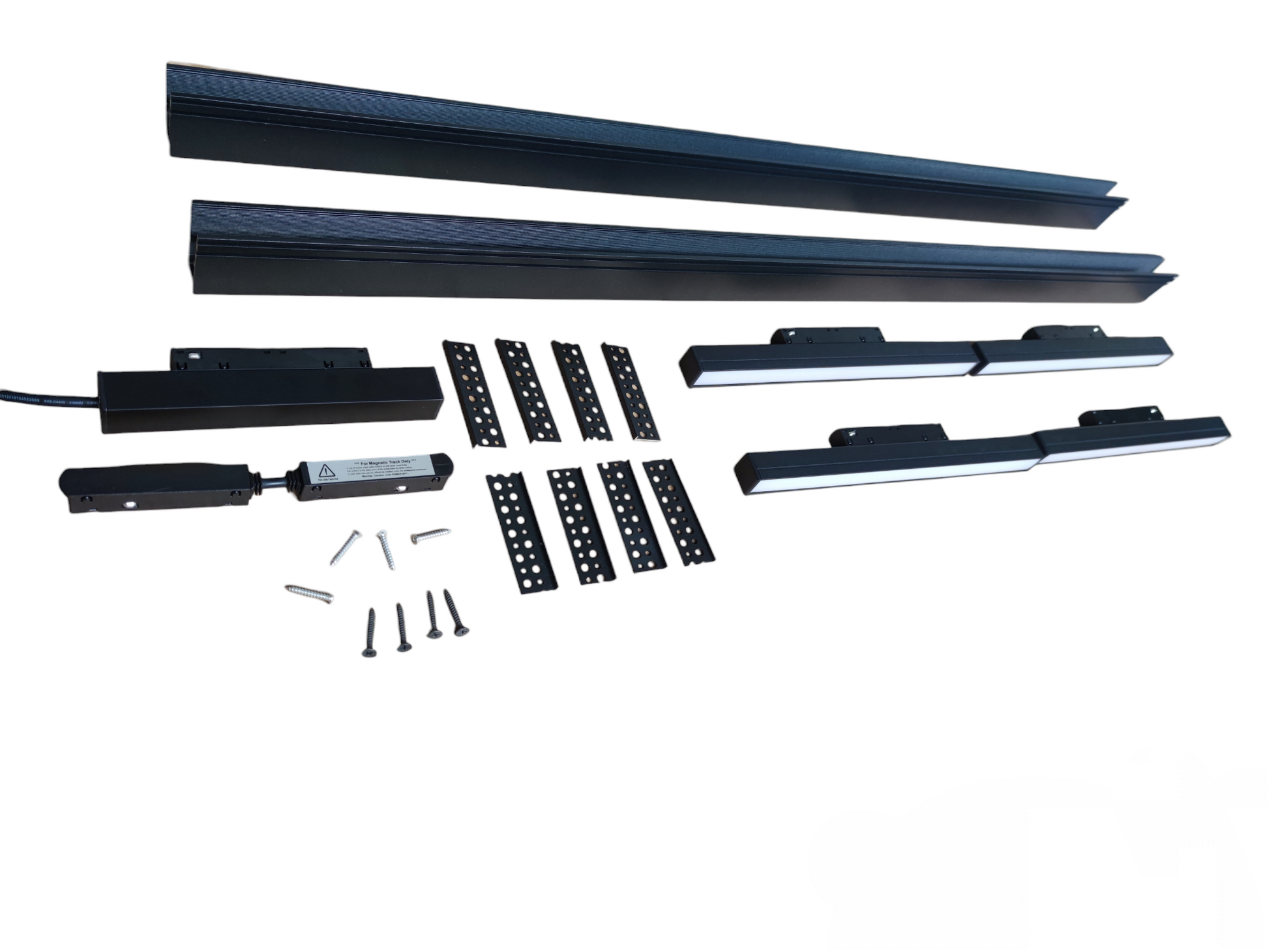 ILLUMIQ TERRA magnetic track light 2 meters with black rails and mounting hardware components