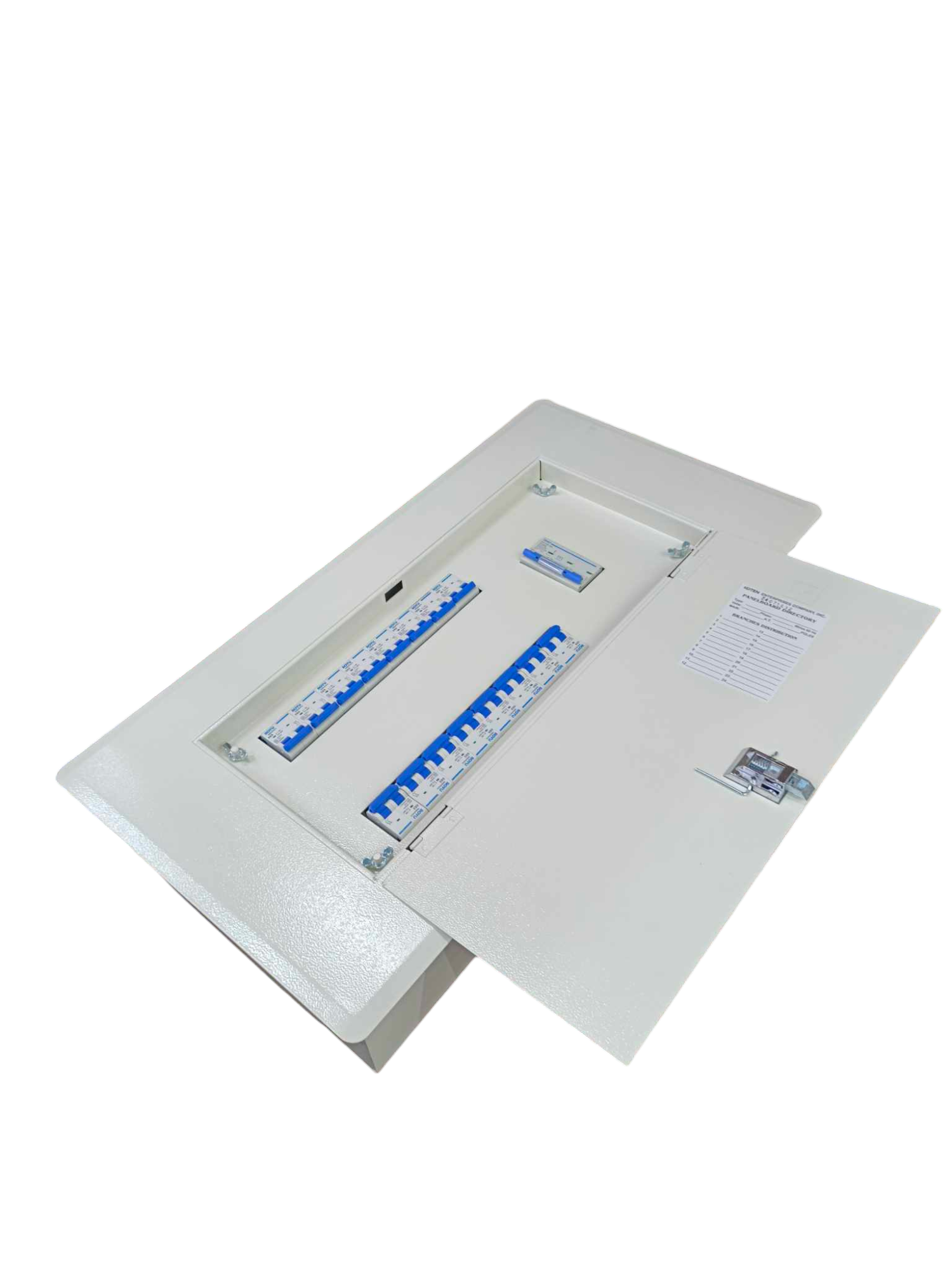 Chint main distribution panel with 16 branches in white metal enclosure with open door