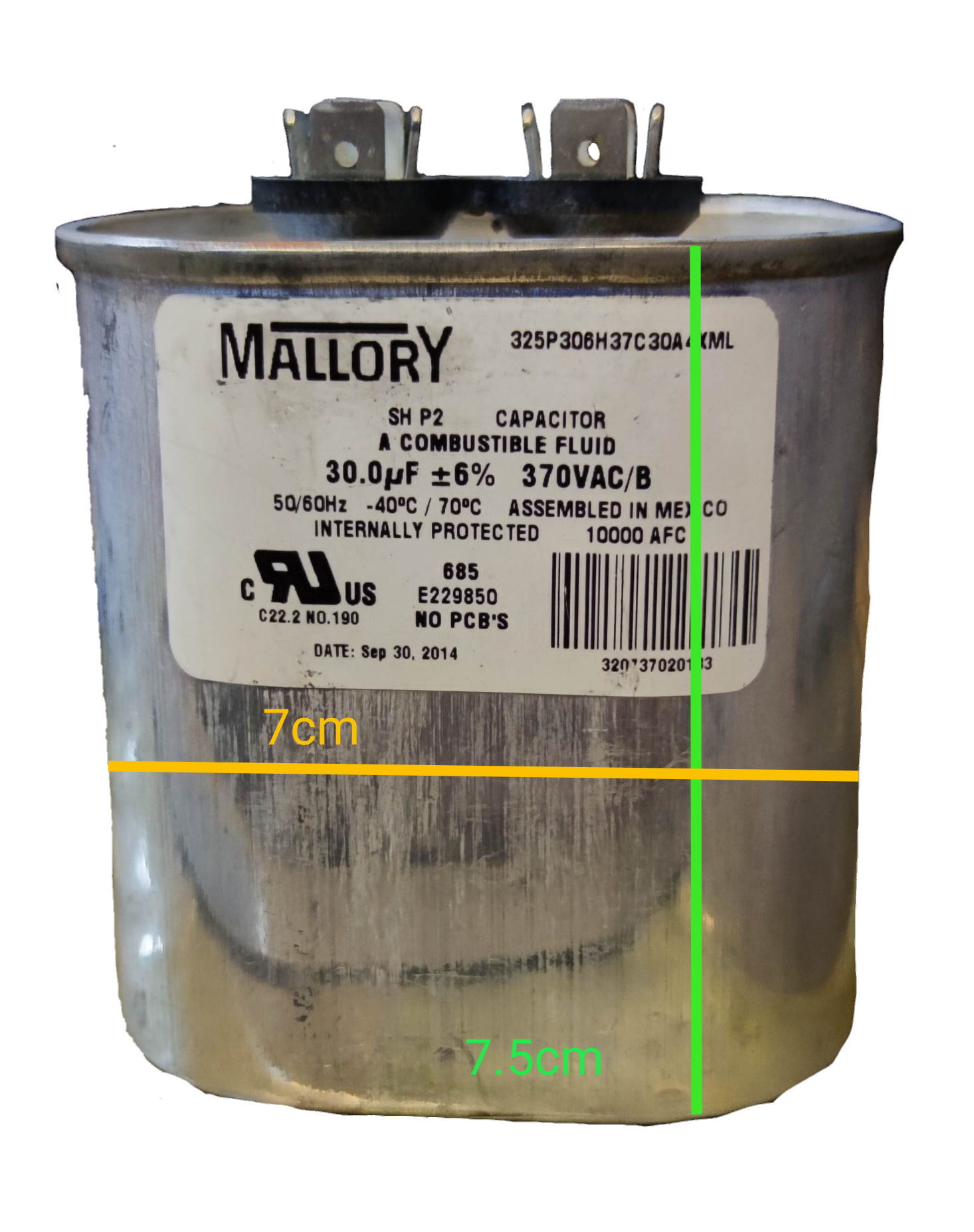 Mallory 30uF 370V AC capacitor designed for efficient electrical performance in circuits
