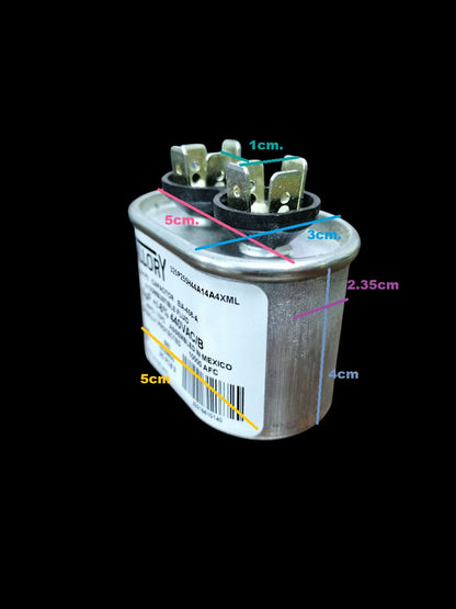 Mallory 440V running capacitor with multiple terminals and clear labeling for easy identification