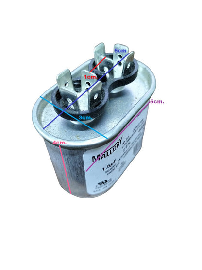 Mallory oil-filled running capacitor 440V AC with connector pins for electrical applications