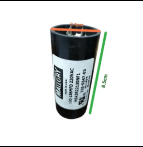 Mallory Starting Capacitor 130-156uF 220V in black casing, 9.5cm height and 8.5cm width for electrical applications
