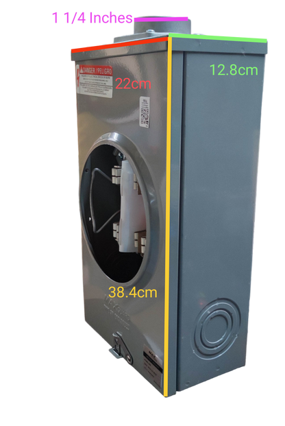 Cirtech 200A Rectangular Meter Base electrical component with dimensions labeled in centimeters and inches