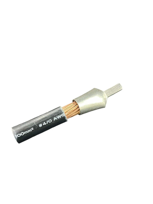 Terminal Lugs 5.5mm - 13.9mm copper crimp lug on stranded cable with insulated sleeve for heavy gauge wiring
