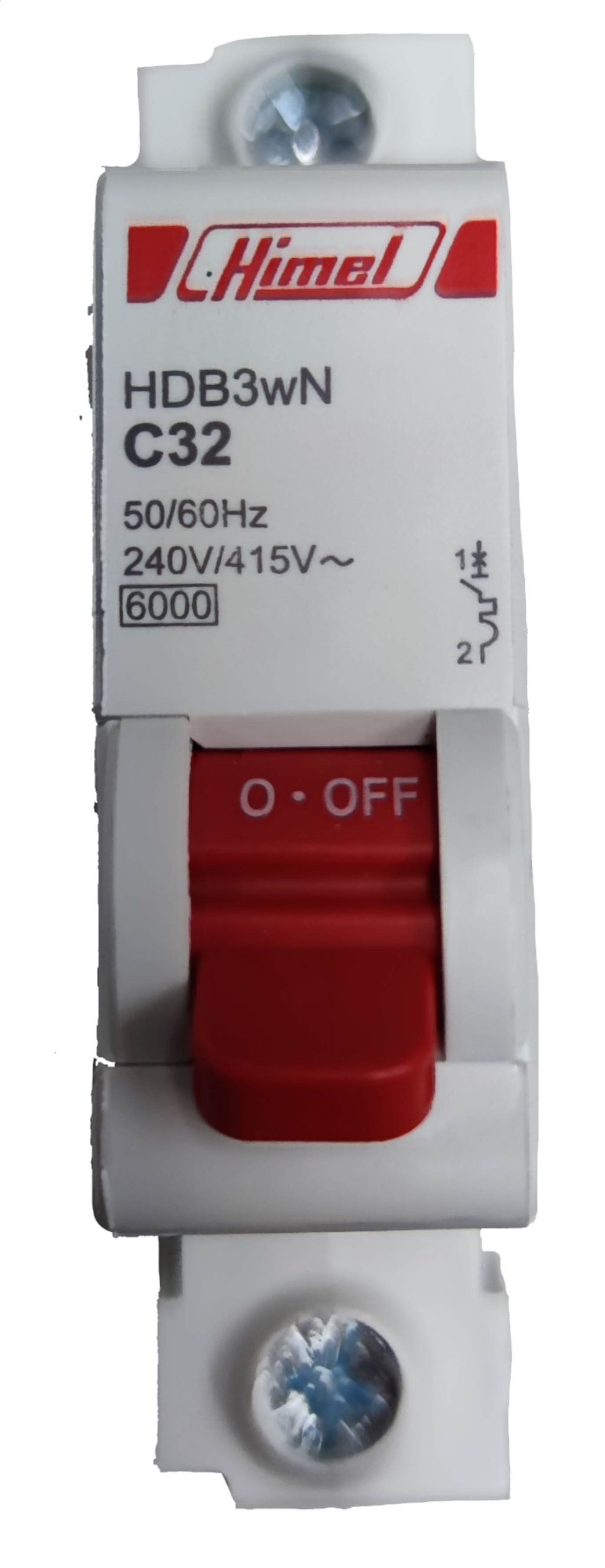 Himel single pole MCB 220V 6KAIC 21A circuit breaker with a red on-off switch
