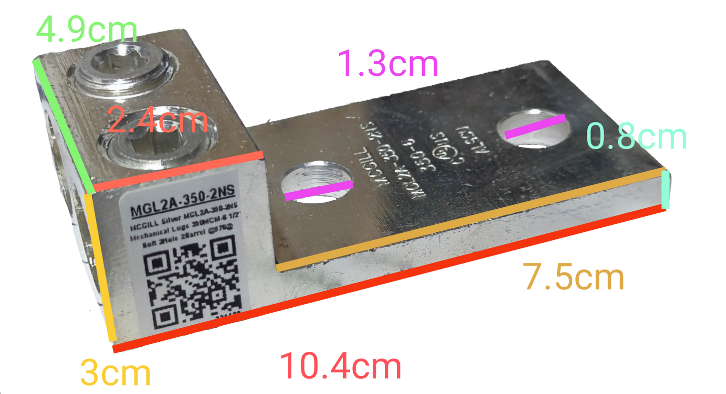 McGILL Mechanical Lugs 2 x 350MCMx2 silver electrical lug with mounting holes and QR code