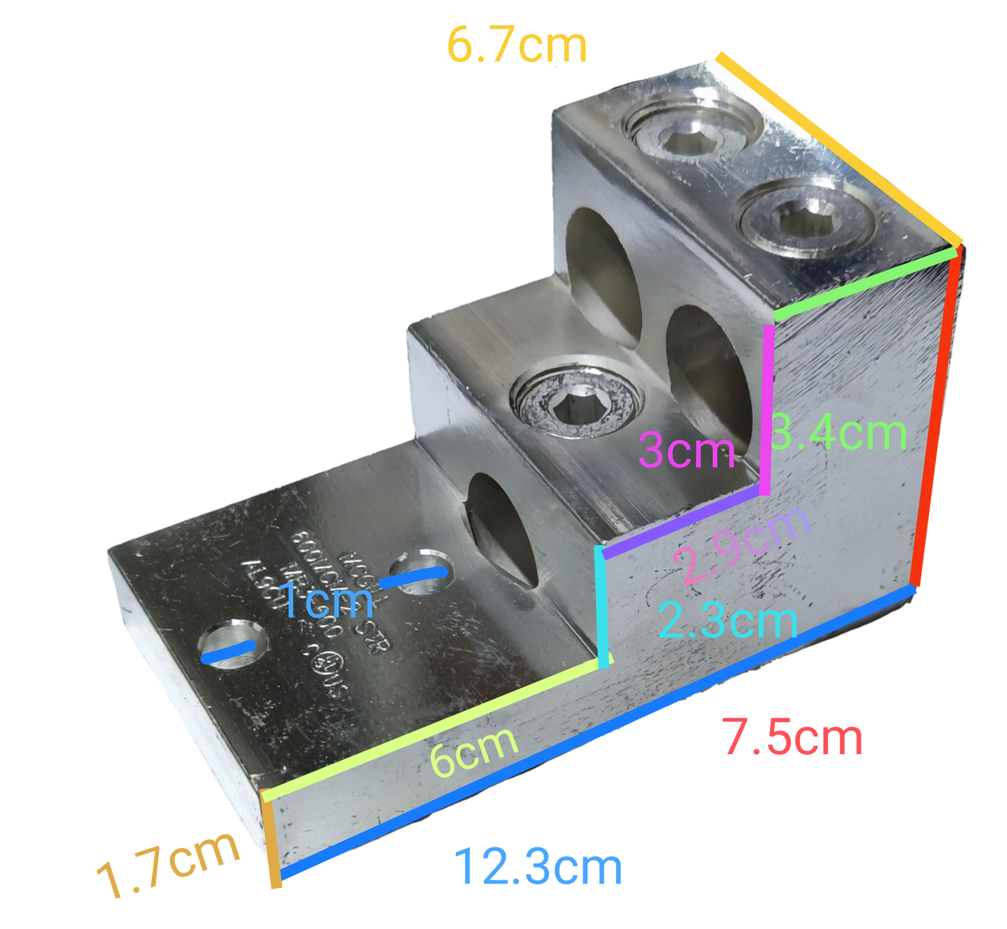 McGILL Mechanical Lugs 3 x 600MCM silver metal electrical connector with multiple dimensions shown