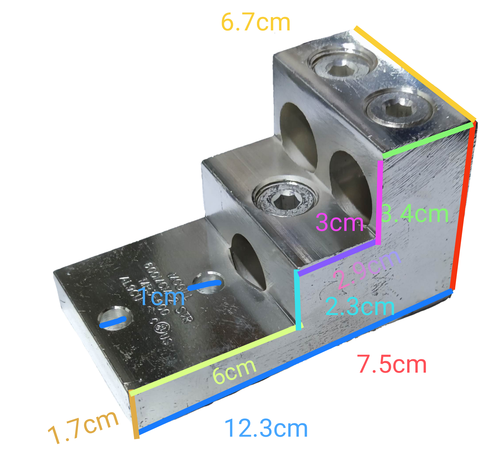 McGILL Mechanical Lugs 3 x 600MCM silver metal electrical connector with multiple dimensions shown