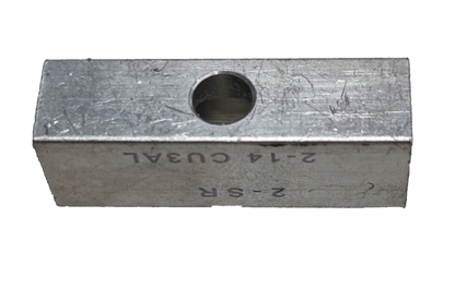 Mechanical lug straight connector metal electrical part with a central hole for wiring connections