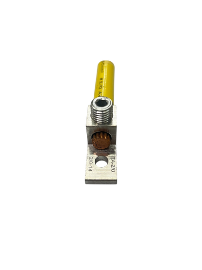 Grippes Mechanical Lugs 60mm 1 Hole electrical connector with yellow insulated wire attached