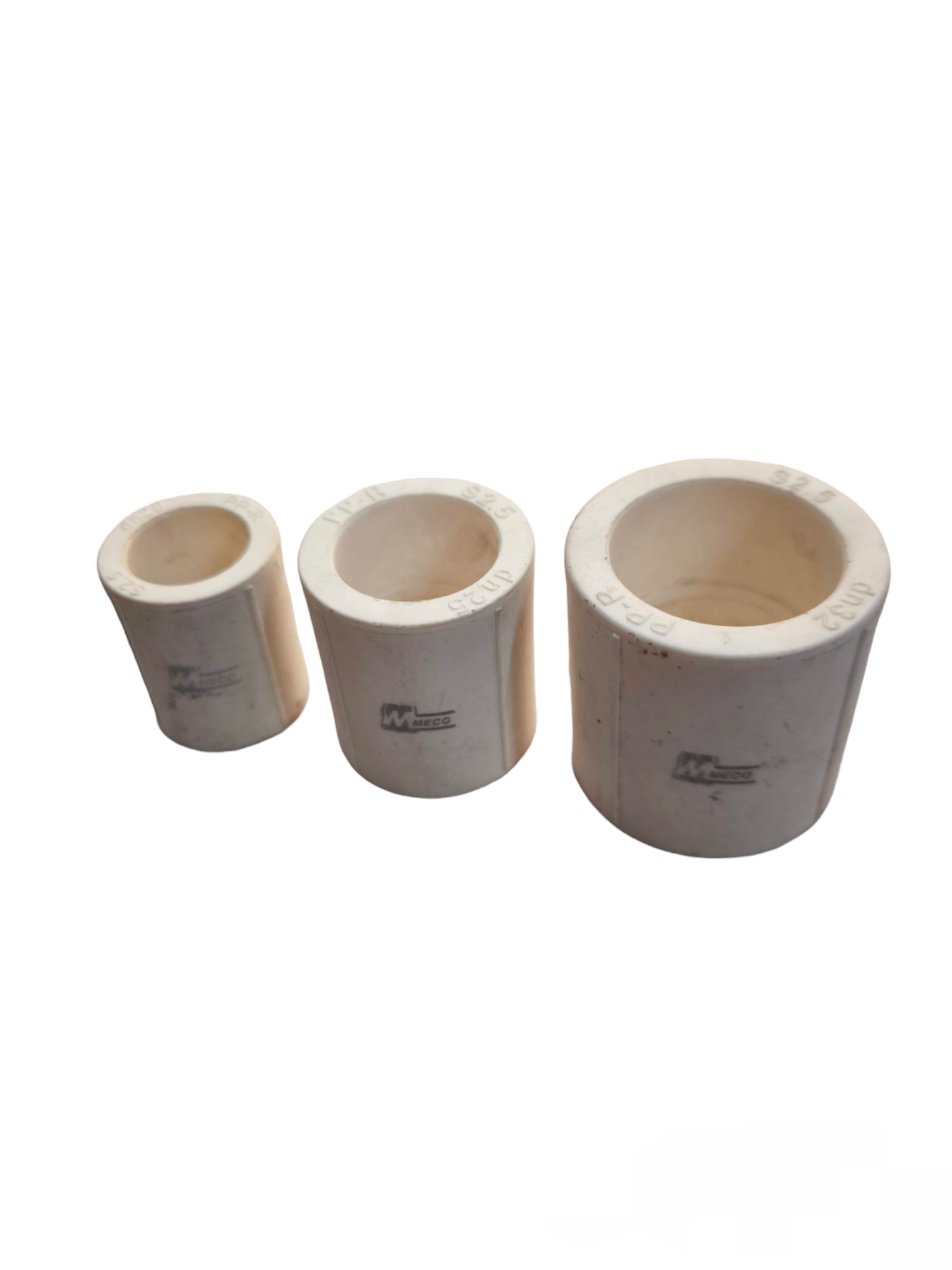 Meco PPR coupling S2.5 white plastic pipe connectors in three different sizes