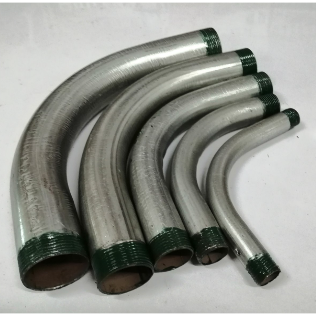 Metal Conduit Elbow 72mm x 3 Meters curved metal pipes with green threaded ends in various sizes